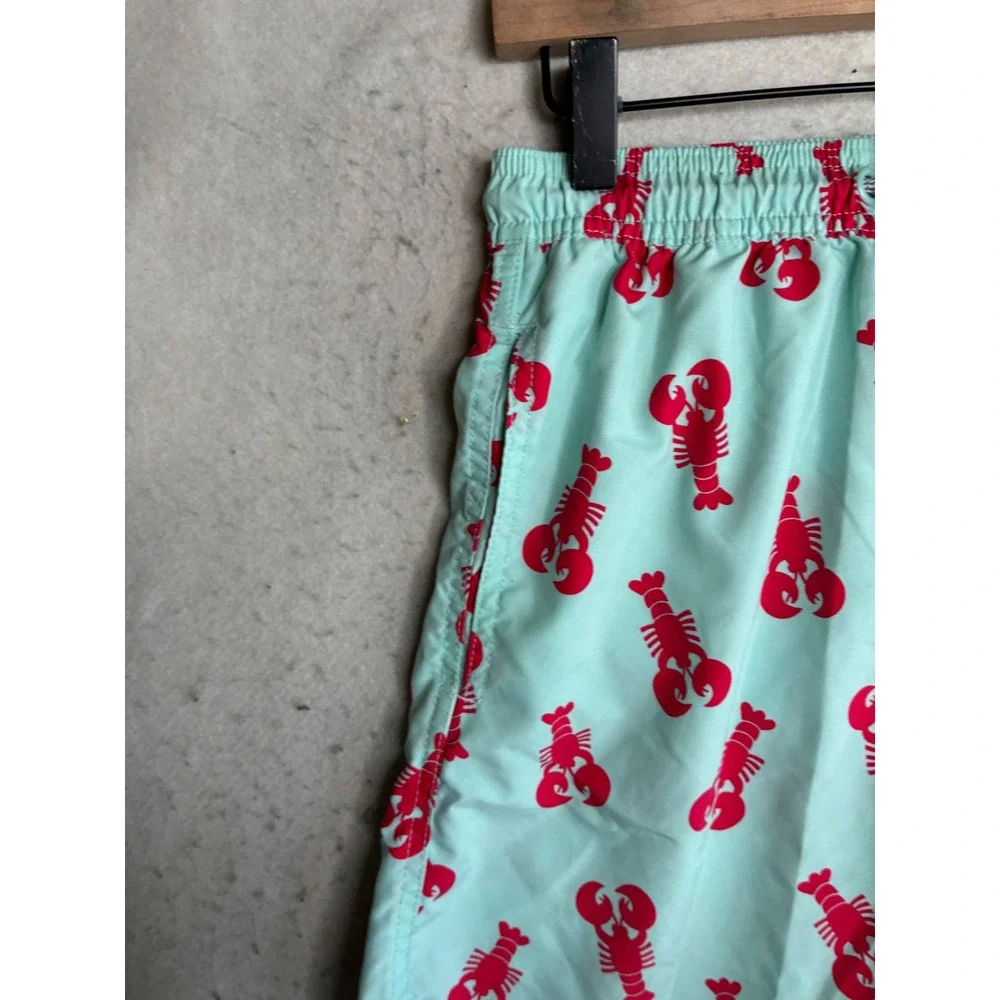 Tom & Teddy Boys Mint Green Red Lobster Print Swim Trunks Size 9-10